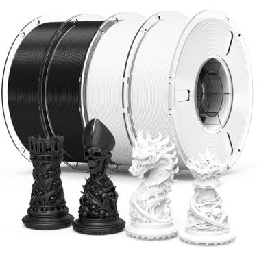 Imagem de RAMBERY Pacote de filamentos de impressora 3D PLA+ branco preto 4 kg de dureza atualizado 1,75 mm filamento de impressão 3D serve para a maioria das impressoras FDM, preto x 2 carretéis e branco x 2