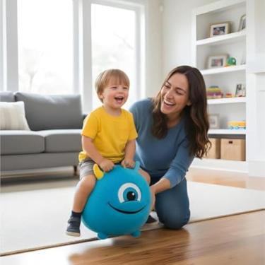 Imagem de Bola azul saltitante, divertida para criancas, material macio, leve, azulada