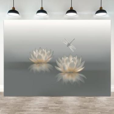 Imagem de ASDCXZ 3 x 2,4 m, fundo de lírio aquático e libélula, flor de lótus, libélula, voando sobre a água, estilo zen, fotografia, fundo, festa, evento, banner, decoração, natureza, cabine de fotos, adereço