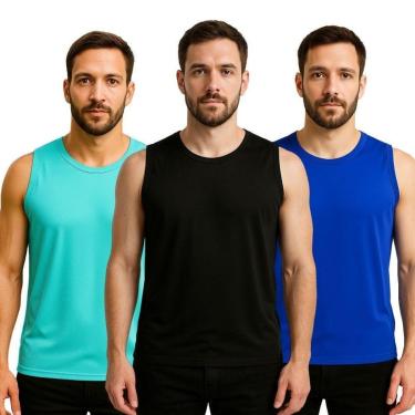 Imagem de Kit 3 Camisetas Regata Masculina Lisa Dry Academia Fit-Masculino