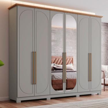 Imagem de Guarda-Roupa Casal Americano Prime 6 Portas 6 Gavetas com Espelho Cinza/Natural - Henn