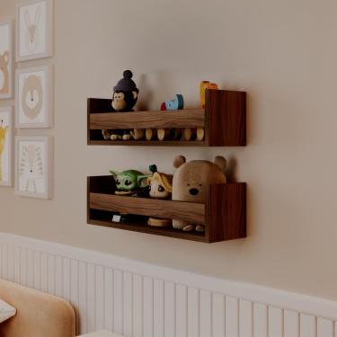 Imagem de Kit 2 Prateleiras Porta Brinquedos Nogal 70 X 12cm Suporte Invisivel