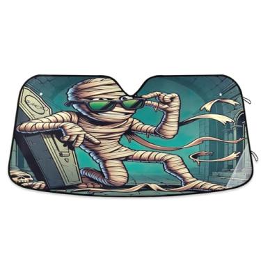 Imagem de Guarda-sóis automáticos engraçados de múmia de desenho animado pára-brisa proteção UV para-sol SUV para para-brisas grande