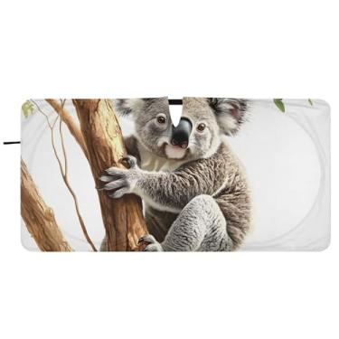 Imagem de Toldo de sol personalizado fofo para pendurar urso coala para para-brisa de carro bonito dobrável para-brisa frontal floral animal, 81 cm x 157 cm
