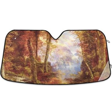 Imagem de Guarda-sol personalizado Thomas Moran com estampa de árvores para para-brisa de carro engraçado retrátil dobrável acessórios de carro para-brisa proteção de para-sol M, 139,7 cm x 70,1 cm