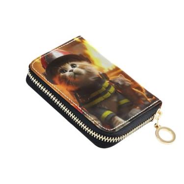 Imagem de GAIGEO Carteiras femininas engraçadas de bombeiro com porta-cartões de crédito, bloqueio de RFID, colorido, zíper, porta-moedas, com chaveiro