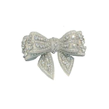 Imagem de 1 broche masculino de gravata borboleta de diamante 9 x 7 cm gravata borboleta decorativa de cristal para eventos formais de terno de casamento, Branco