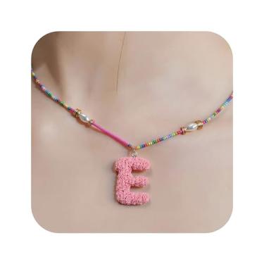 Imagem de ZShireeyBlackey Colar de contas coloridas com inicial para mulheres, colar de letras de bolhas personalizado com miçangas para meninas, gargantilhas boêmias, joias e presentes, Resina, Sem Pedra