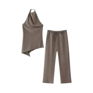 Imagem de Conjunto Vintage Feminino Sexy - Top Halter Assimétrico e Calça com Co
