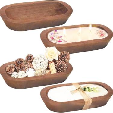 Imagem de CiCixixi 4 tigelas de massa de madeira para casa velas de madeira rústicas tigelas de decoração para fazer pão doméstico, mesa de artesanato faça você mesmo, peça central para decoração de casa, 25 x