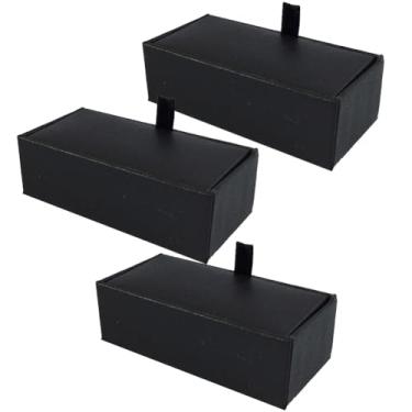 Imagem de 3 peças de caixa clássica de abotoaduras de papelão vazias retangulares joias abotoaduras caixa de presente para exibição e embalagem uso doméstico ou comercial, preto