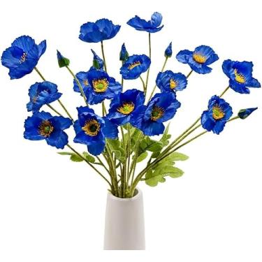 Imagem de 5 Pacote de Flores Papoula Artificiais com Caule Seda Bouquet Arranjo Decoração Casa Mesa Casamento e Festa