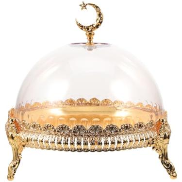 Imagem de YARNOW Bandeja de Ramadã – 20 cm, suporte de bolo Eid Mubarak dourado com tampa de cúpula para festa, casamento, exibição em casa