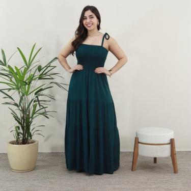 Imagem de Vestido Longo Lastex Feminino Moda Evangélica Alça Amarrar Soltinho Mo