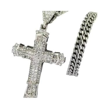 Imagem de Colar Masculino Com Pingente De Cruz Cristã Com Strass, Joia De Corren