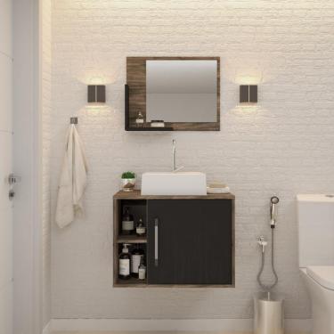 Imagem de Conjunto Balcão C-cuba Q32 E Espelheira Soft 600 Carvalho Dark C-branco Chess Carvalho Dark C-preto ônix