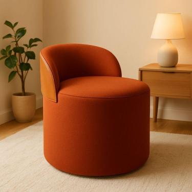 Imagem de Puff Encosto Corino Redondo Suede Sala Penteadeira Quarto Terracota