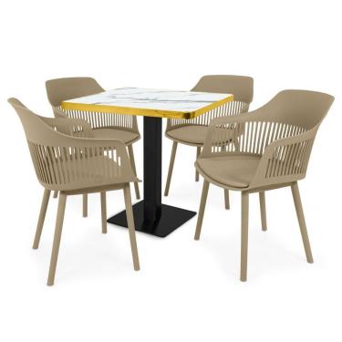 Imagem de Conjunto Mesa De Jantar Quadrada Venezia 70x70cm Branca Com 4 Cadeiras Estofadas Marcela - Nude Escuro