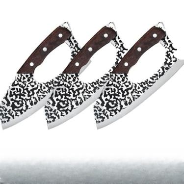 Imagem de Cutelo para Churrasco Profissional em Aço Inox Artesanal 23cm – Faca Cutelo Rústica para Cozinha, Churrasco e Camping(3PCS)
