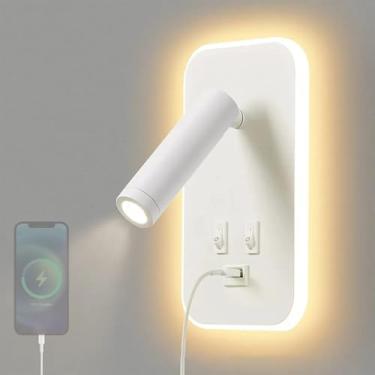 Imagem de Lâmpadas de parede LED com carregamento USB Lâmpada de leitura Lâmpada de parede moderna de alumínio com interruptor 330° Iluminação de parede giratória interna para sala de estar quarto hotéis mesa
