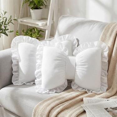 Imagem de Fiwochic 2 peças de almofada de laço branco 40,6 x 33 centímetros almofadas decorativas com acabamento lateral de renda almofada de encosto lombar macio para cama, sofá, sala de estar, quarto