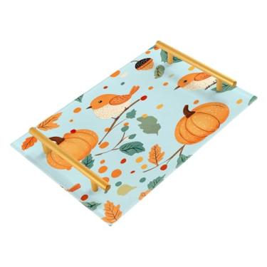 Imagem de xigua Bandeja de banheiro de abóboras de outono com alças bandeja de servir antiderrapante para mesa de centro, organizador de bancada de cabeceira bandeja de decoração de acrílico para decoração de