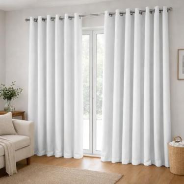Imagem de Cortina Blackout Blecaute Para Janela de Sala Grande 3,00 x 2,50 m – Tecido Pesado com Ilhós Cromados, Anti Luz, Conforto Térmico e Privacidade (Branco Gelo)