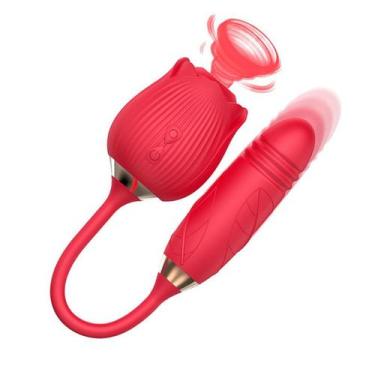 Imagem de Vibrador Formato Rosa e Penis Ponto G e Clitóris - Sexy Import