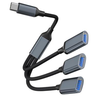 Imagem de Divisor USB 1 em 3 saídas, divisor USB para carro, divisor USB C de 3 portas para laptop, MacBook Air, Pro, iPad, Chromebook, Dell, HP, Acer (cinza)