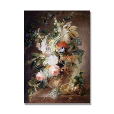 Imagem de NHLDZYH Arte em tela floral clássica natureza morta, impressão vintage estilo pintura a óleo, decoração de parede botânica para sala de estar elegante, sala de jantar. C15. 60x84 cm. Somente tela