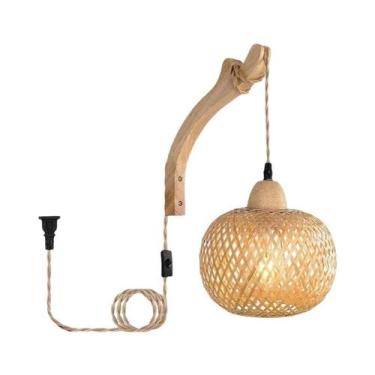 Imagem de Luminária De Parede De Bambu Natural E Rattan E27 Lustre Artesanal Par