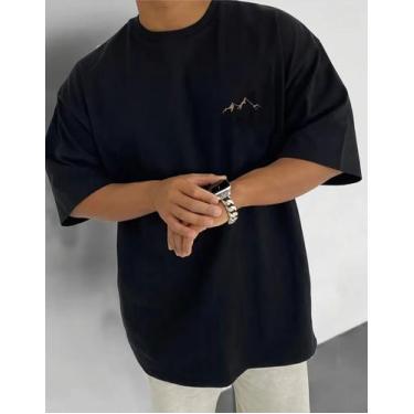 Imagem de Camiseta Masculina Bascia Academia Casual Moda Minimalista, Preto, P