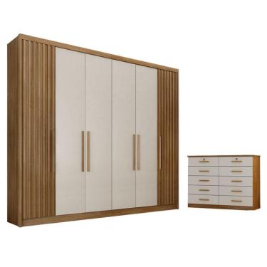 Imagem de Guarda Roupa Casal Ripado Bolonha E Gaveteiro Milão Com Chave Cumaru 25 Fendi - Novo Horizonte