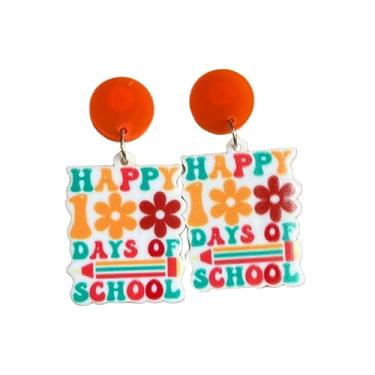Imagem de Brincos 2023 Welcome Back to School Teacher Pingente de Acrílico para Mulheres Meninas Colorido Primeiro Dia de Escola para Estudantes Presentes de Apreciação Joias Divertidas, Metal Acrílico,
