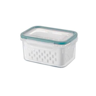 Imagem de Conjunto 3 Potes Herméticos com Cesto, Plástico Transparente e Azul, 850ml 1.750ml 3.300ml, Retangular, com Tampa Vedação, Empilhável