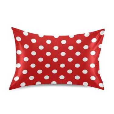 Imagem de Capas de almofada de seda com estampa xadrez de bolinhas vermelhas para cabelo e pele refrescante, respirável, macia, fronha tamanho king size para quarto, mulheres, meninas, meninos (50 x 76 cm)