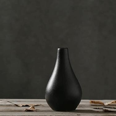 Imagem de AkosOL Vaso pequeno de cerâmica para plantas, flores secas, decoração zen, vintage, sala de chá, decorativa, estilo chinês, preto, mini