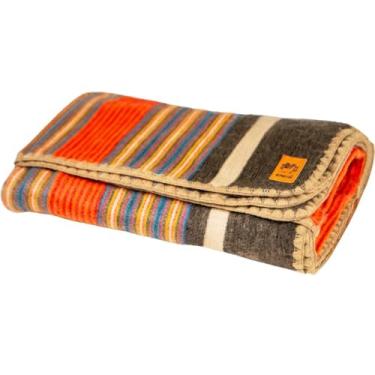 Imagem de Cobertor de lã de alpaca – tamanho solteiro, 189 x 96 cm – quente e leve – sofá, cama ou cobertor externo – laranja e azul
