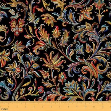 Imagem de Erosebridal Tecido floral retrô exótico da The Yard, tecido decorativo colorido de paisley arco-íris para cadeiras de sofá, decoração floral vintage elegante para ambientes internos e externos, 1