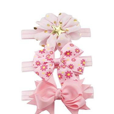 Imagem de 3 unidades/conjunto de lindas faixas de cabelo com laço para bebês recém-nascidos de 0 a 4 anos de idade com flores de chiffon e acessórios de cabelo