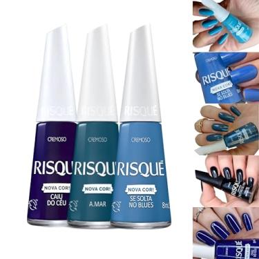 Imagem de Kit 10 Esmaltes Risqué Tons Azul e Verde Esmalte Cremoso Glitter (3 Tons Azul)