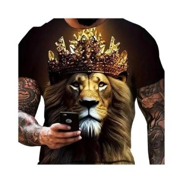 Imagem de Camiseta Masculina De Verão Com Estampa Gráfica 3D De Leão E Coroa, Ma