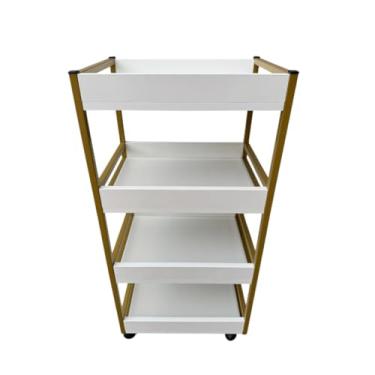 Imagem de Carrinho De Salão 4 Prateleiras MDF com Rodízios Portátil Moderno – Organizador Multiuso para Estética, Beleza e Armazenamento de Objetos(Dourado)