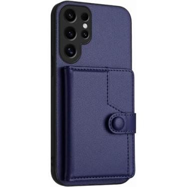 Imagem de CYPOSLDN Capa para Samsung Galaxy S25/S25 Ultra/S25 Plus, suporte de botão para celular, capa de couro com bolso para cartão, S25, azul