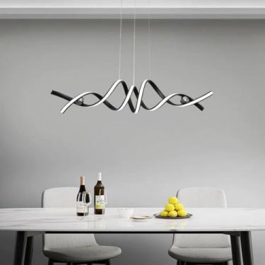 Imagem de Luminária pendente LED dimerizável com controle remoto, ideal para mesa de jantar, sala de estar, bar e outras salas. Design moderno e minimalista. Modelo BD446, lustre (preto).