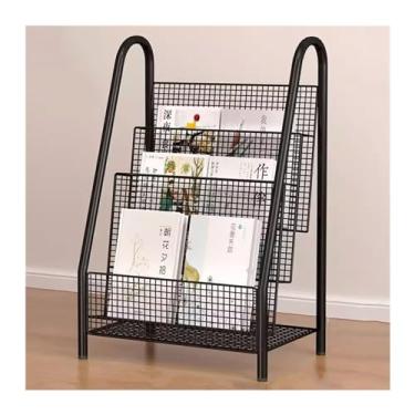 Imagem de Porta-revistas simples do chão ao teto Prateleira simples para jornais Prateleiras de ferro para sala de estudo Suporte de livros e jornais para sala de estar Armazenamento de jornais Escritório