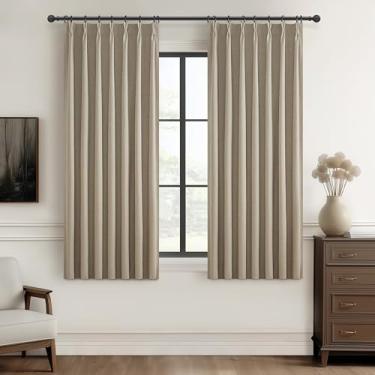 Imagem de Conjunto de 2 painéis de cortinas pequenas boho cinza bege preto 137 cm de comprimento, cortina curta para quarto/banheiro/cozinha, isolamento térmico, linho, linho, cortinas plissadas para janela