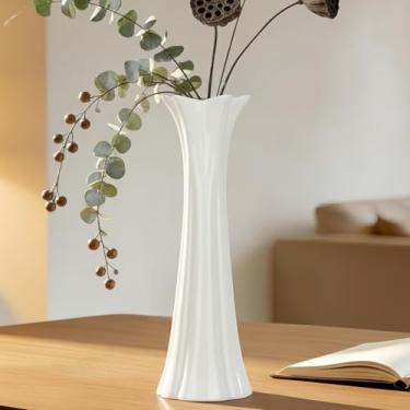 Imagem de TDIAVH Vaso de flores de cerâmica branca, vasos texturizados modernos de 30 cm de altura para decoração de casa, casa de fazenda, prateleira, centros de mesa, decorações de sala de estar, vaso grande