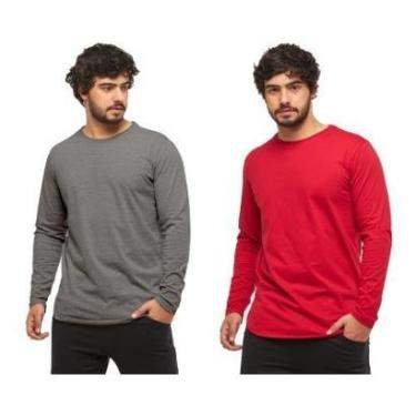 Imagem de Kit com 02 Camisetas Longline Blusa Manga Longa Comprida Oversized Masculina C2-Masculino