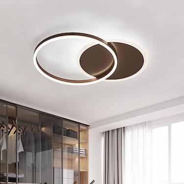 Imagem de Luminária de teto LED com design em anel, dimerizável com controle remoto, temperatura de cor de 3000K a 6000K, luminária moderna para sala de estar, quarto e corredor (marrom, 2 anéis)